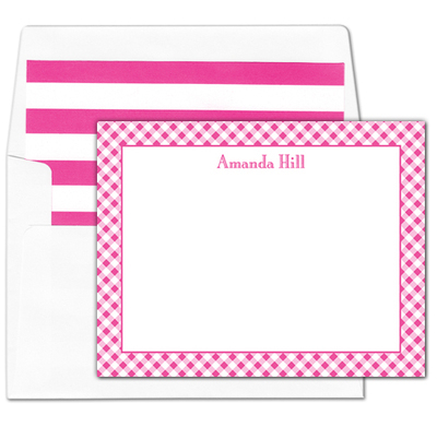 Pink Gingham Border Flat Note Cards
